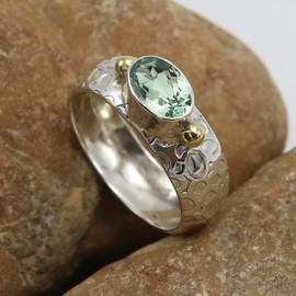 SILVERTROVE Gemstone Band Ring, Sterling Silver Ring for Men and Women, Band Ring in All Sizes, Jewellery CRG1070AA, Gemstone Precious metal gemstone, Green Amethyst