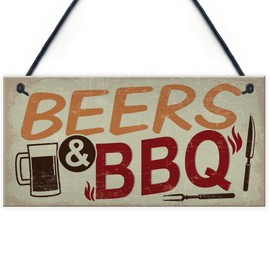 RED OCEAN BEERS BBQ Novelty Hanging Garden Sign Barbeque Man Cave Shed SummerHouse Plaque Dad Grandad Friendship Gift For Him