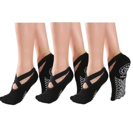 Win.Deeper Women's Yoga Socks, Yoga Socks, Ballet, Pilates, Non-Slip, Hot Yoga Wear, Women's 8.3 - 10.2 inches (21 - 26 cm), Black-3 Pair Set