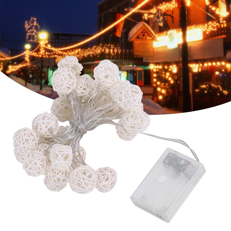 Globe Rattan Ball String Lights 30LED Battery Powered Night Lamp