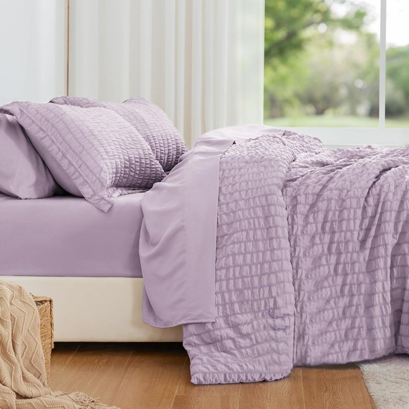 Freyamy Seersucker Bed Linen 135 x 200 cm 2-Piece Purple