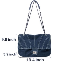 Farcauo Denim Bag Large Capacity Tote Bags Trendy Denim Handbag with Chain Strap Jean Crossbody Bags Y2k Shoulder Bag