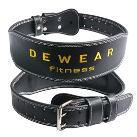 Genuine Leather Weight Lifting Belt, 4”& 6” Padded Lumbar Back Support, 10 Adjustable Holes, Gym Weight Belt Ideal for Deadlift, Powerlifting, Bodybuilding and Squat (4-Inch Black, L (33"-39"))