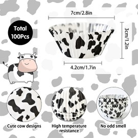 Cow Paper Patterned Cupcake Liners, 100Pcs Mini Muffin Baking Cups, Greaseproof Cupcake Papers Liners for Birthday, Baby Shower Theme Party, Farm Animal Party and Christmas Baking Supplies