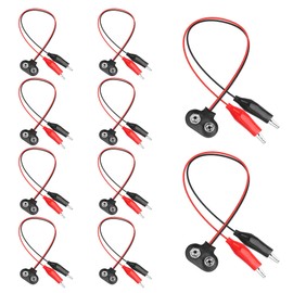 MEIRIYFA 9Volt Battery Snap Connector with Alligator Clips, 10 Pack Dual Alligator Clips to 9V Battery Snap Connector Wire Cables (18CM)