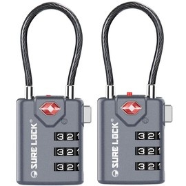 SURE LOCK-Unisex Adult TSA Compatible Travel Luggage Locks, Inspection Indicator, Easy Read Dials TSA Approved with Zinc Alloy Grey 2 Pack