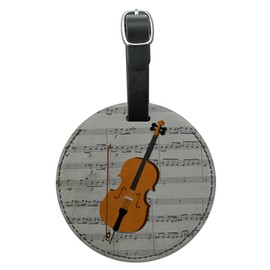 Graphics & More Cello Sheet Music Notes Treble Clef Round Leather Luggage Id Tag Suitcase, Black