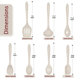 Khaki Utensil Set of 7, P&P CHEF Kitchen Cooking Utensils, Heat-proof Spatulas for Mixing Cooking & Serving, Turner, Ladle, Spatula, Spoon, Dishwasher Safe & Non-toxic