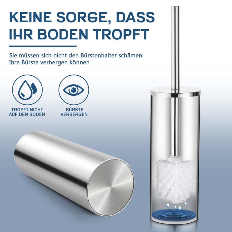 FIISAYL Miroir Toilet Brush with Stainless Steel Handle and Base