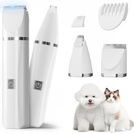 Each Cool Dog Paw Trimmer – 2-in-1 Pet Hair Clippers for Dogs & Cats – Double Blades with 1cm Precision Head & 3.2cm Body Blade – Quiet, Rechargeable, Washable – for Paws, Ears, Eyes, Face, & Rump