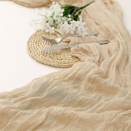 Heyyooo 10ft Cheesecloth Table Runner 35x120 Inch Boho Gauze Table Runner Cheese Cloth Long Table Runner for Wedding Bridal Baby Shower Birthday Party Table Decoration(Begie)
