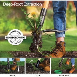 Weed Puller Tool, Stand Up Heavy Duty Weed Remover Tool with Long Handle , Foot Platform Design - 4 Claw Steel Head Weeder Tool, Bamboo Garden Hand Weeding Tool, Smoothly Remove Weeds Without Kneeling