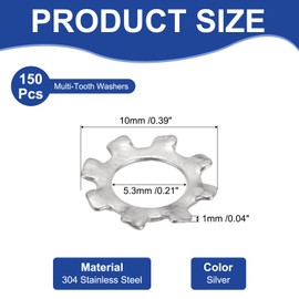 PATIKIL M5 External Tooth Lock Washer, 150Pcs 304 Stainless Steel Serrated Locking Washer Assortment Kit for Mechanical Equipment Retaining Clips Fasteners, Silver