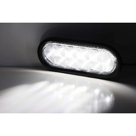 iJDMTOY Clear Lens White LED Reverse Fog Lights Kit Universal Fit Compatible With Truck Trailer RV: (2) 6.5-Inch Surface Mount Oval Shape Xenon White Lamps w/Grommets & Pigtail Plugs