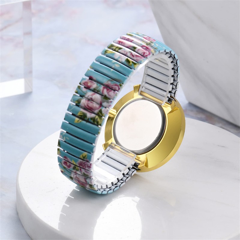 JewelryWe Women's Big Dial Easy Reader Watch Floral Elastic Stretch