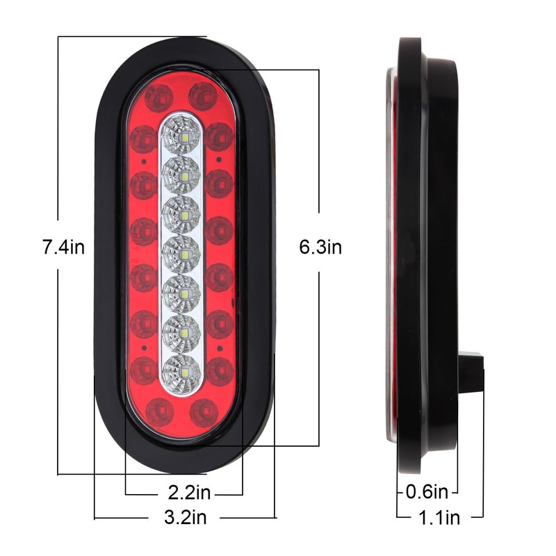 Traberm 6Pcs 6" Inch Oval Led Trailer Tail Lights Red