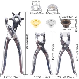 Luabue Set of 3 Pliers, Hole Pliers, Eyelet Pliers & Press Stud Pliers, Ergonomically Hardened Revolver Punch Pliers for Leather, Wallets, Clothing, Crafts (2.5-5 mm)