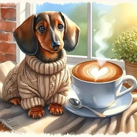 Cartoon Dog & Coffee Pattern DIY Diamond Arts Colorful Painting Kit without Frame, DIY 5D Diamond Arts Colorful Painting Kit, Wall Art Decor for Home - Size: Round 30x30cm, pattern: Dogs and coffee.