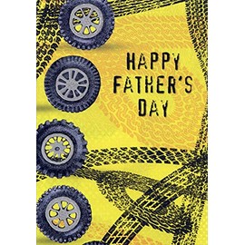 Designer Greetings Four Tires and Tread Marks on Yellow Father's Day Card