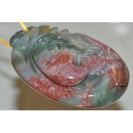 ✦ Bella-gems ✦ 51x36x10mm "Designer Caliber"~Multi-Hue Natural Fancy Jasper Agate 3D Hand-Carved Eagle Head Fancy Focal Pendant // Spirit Totem - J1352