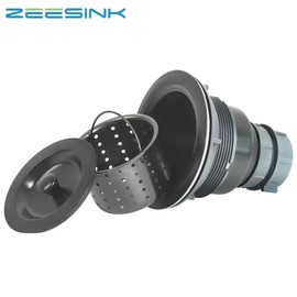 Zeesink Black Kitchen Sink Drain Assembly,Black Sink Strainer with Removable Deep Waste Basket,Fit for Kitchen Sinks with Opening Size 3 1/2"