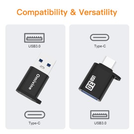Omivine USB to USB C Adapter 4 Pack, Type C to USB 3.0 5Gbps Data Sync Converter, C to A OTG Adapter with Lanyard for Charging Data Transfer Car Charger