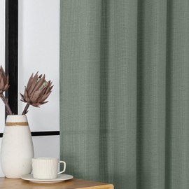 WelvetBLK Sage Green Valances for Windows 2 Panels, Soft Solid Airy Faux Linen Textured Valance Curtains for Bathroom Basement Cafe Small Windows, Sage Green, 2 Pcs Each 30Wx14L Inch
