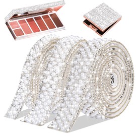 JOTINEL 3 Rolls Bling Pearl Rhinestone Ribbon Crystal Strips, Self Adhesive Pearl Crystal Sticker Rhinestone Tape for DIY Car&Craft Wedding Christmas Decoration