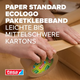 tesa Pack Papier Standard - Environmentally Friendly Paper Parcel Tape 56% Biobased Material - Efficient and Recycling-Friendly - Brown - 25 m x 38 mm