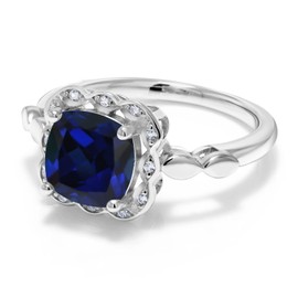 Gem Stone King 925 Sterling Silver 8MM Cushion Gemstone Birthstone and White Created Sapphire Engagement Ring | Wedding Engagement Anniversary Promise Ring For Women