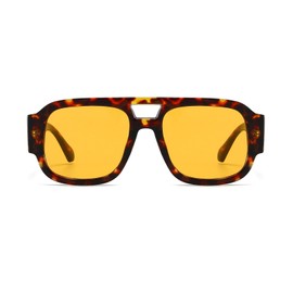 YAMEIZE Retro Style Double Bridge Pilot - Sunglasses for Women Men Vintage 70s Rectangle Sunglasses Square Shade Driving