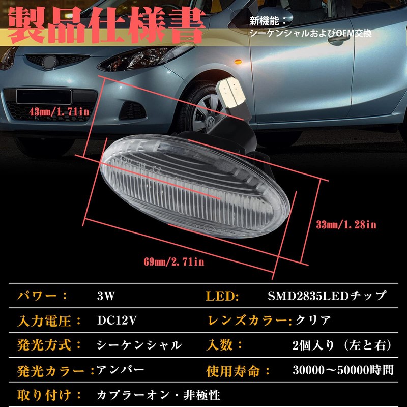 GemPro LED Side Marker, Compatible with Mazda, LW Series, LY,