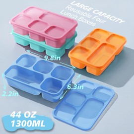4-Pack Bento Lunch Box, 5-Compartment Lunch Boxes, Kids Snack Boxes, Stackable Ready Parties, Divided Food Storage Containers for School Work Travel Parties BBQ (8037Transparent)