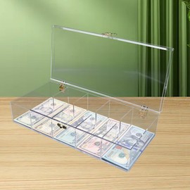 Transparent Acrylic Lockable Currency Tray, 5 Compartment Money Organizer for Cash, Cash Organizer Money Storage Box with Lockable Cover, Money Organizer for Cash