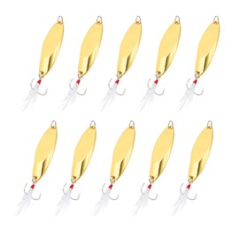 PATIKIL Fishing Spoons, 10 Pcs 4/5 oz Fishing Lures Casting Spoon Treble Hooks Jigs Hard Metal Spinner Baits for Freshwater Saltwater Salmon, Gold Tone