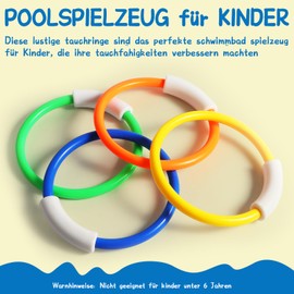 Chanurae Diving Rings for Children, 4 Pieces, Swimming Pool Diving Toy for Diving Training, Swimming Pools and Beach, Multicoloured