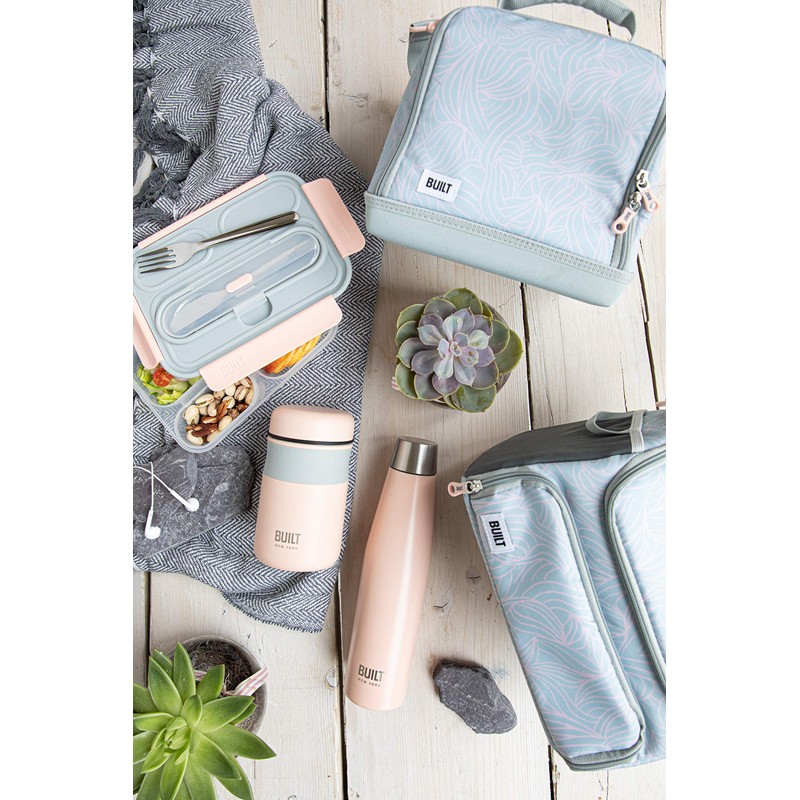 BUILT Insulated Lunch Bag with 'The Mindful' Design, Polyester, Grey/Pale