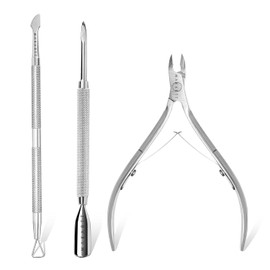 Makartt Cuticle Trimmer with Cuticle Pusher, Silver Nail Trimmer, Nail Care Manicure and Pedicure Kit with Stainless Steel Cuticle Nipper and Dual End Nail Pushers for Home Salon Use (Pack of 3)
