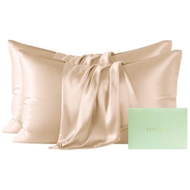 THXSILK Mulberry Silk Pillowcase Queen Size, Set of 2 Pillowcases, Pillow Cover with Hidden Zipper, Soft Smooth Cooling Pillowcases for Hair and Skin, Gift for Women Men, Champagne