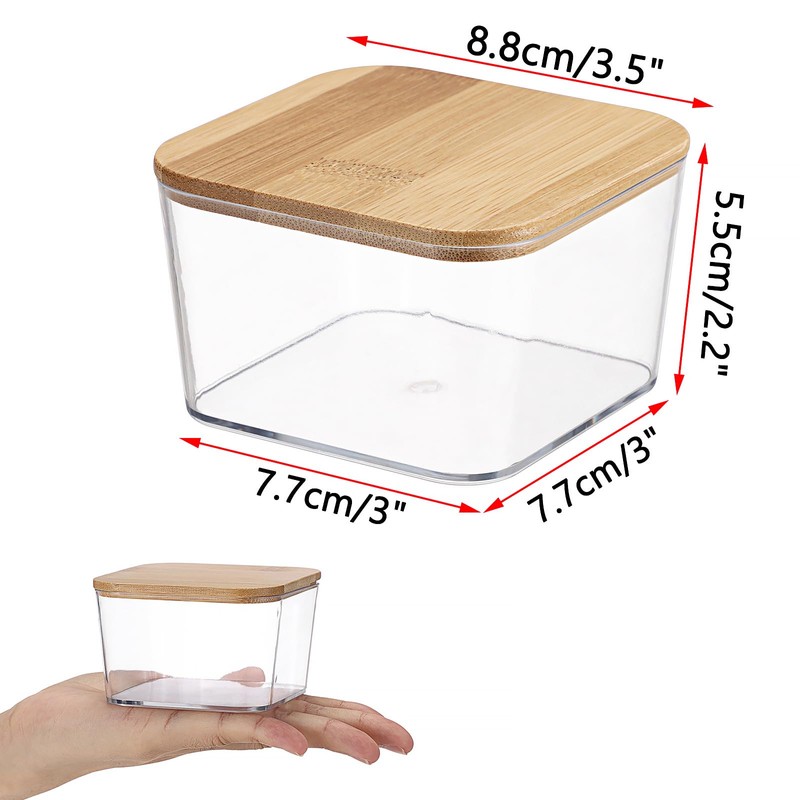 2 Packs Square Q Tip Holder with Lid Clear Plastic