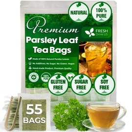 FreshDrinkUS, Premium 55 Parsley Leaf Tea Bags, 100% Natural & Pure from Parsley Leaves. Loose Leaf Parsley Herbal Tea. Made with Natural Material Tea Bags. No Sugar, No Caffeine, No Gluten, Vegan.