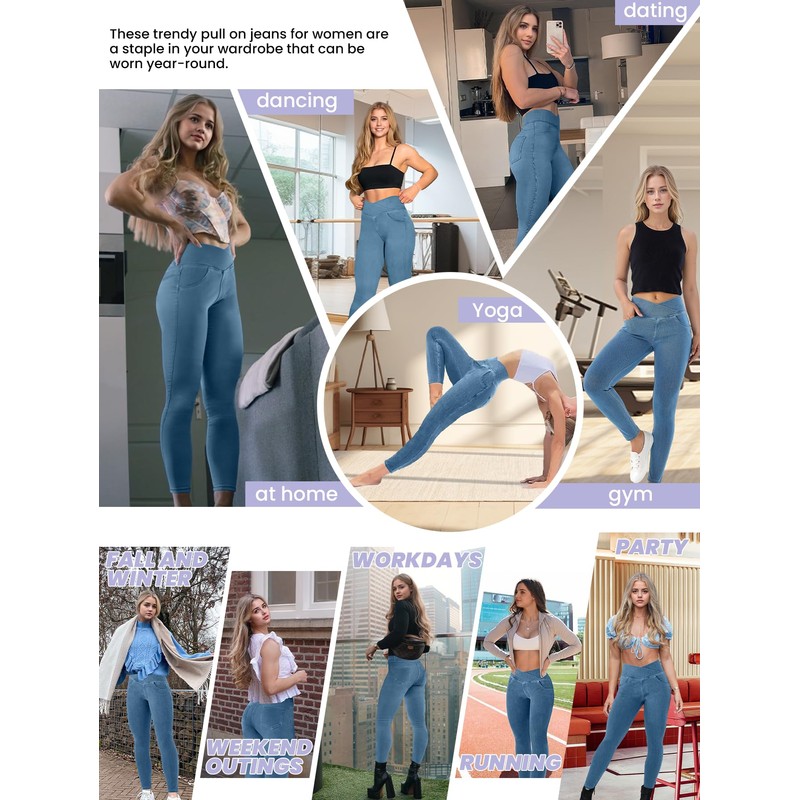 AIMILIA Crossover Jeggings for Women Tummy Control High Waist Pull