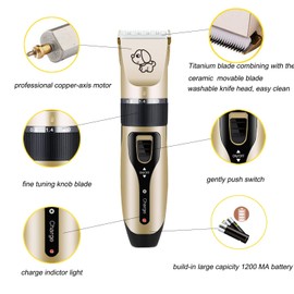Pet grooming kit, Forfit Professional Rechargeable Cordless Dog Grooming Clippers Kit Low Noise Electric Hair Trimming Clippers Set with Comb Guides, stain steel scissors, Nail Kits and popular groomi