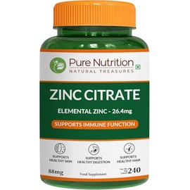 Pure Nutrition Zinc Citrate 26.4mg | 240 Veg Tabs | Highly absorbable Zinc Citrate Supplement to Support Skin, Eye and Immune Health* | Non GMO