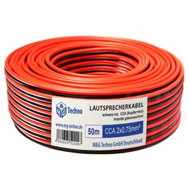 M&G Techno 50m Speaker Cable (Single-Wire) 2x0,75mm² CCA (Copper-clad aluminum) black-red, with length marking