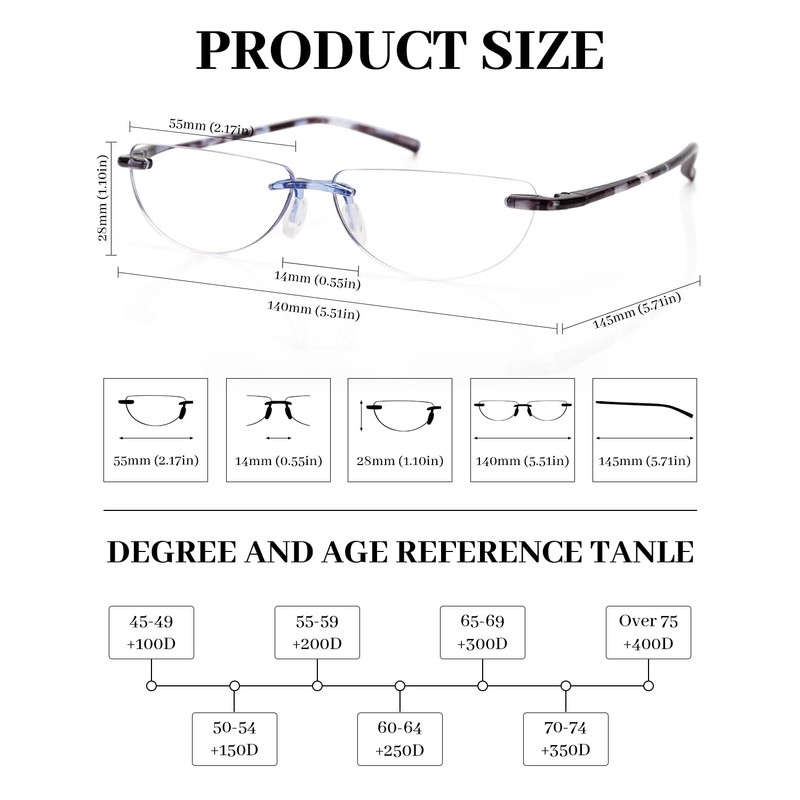 LUFF 3 Pack Half Reading Glasses for Women and Men