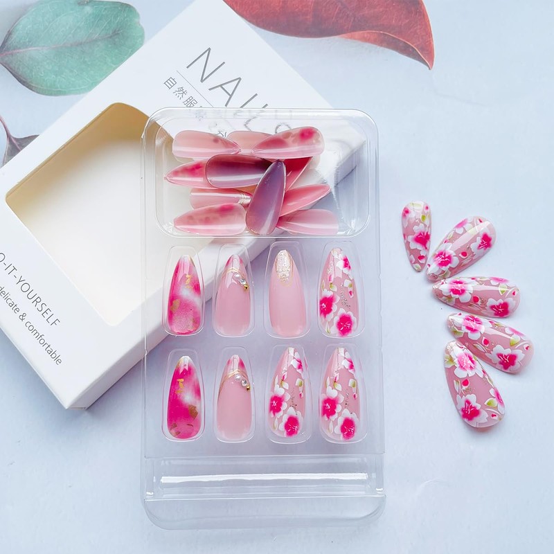NEWSPIED Almond Press on Nails Medium Pink Fake Nails with