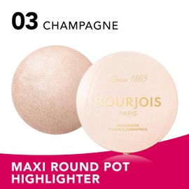 Bourjois Highlighter Powder Maxi Round Box, Light Texture, Vegan Formula, Easy to Fade Powder, Shade 03 Highlighter, For Natural Shine, Long-Lasting Hold