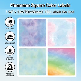 Phomemo Phomemo M110/M220/M221/M200/M120/M100/M108/M150/M250/M260 Etiketten, Thermalkreis Farbverlaufs-Etikett 50 x 50mm (1.96" x 1.96") für Barcode/Logo/Geschenk-Etiketten, 4 Rolle, 150 Etiketten/Rolle