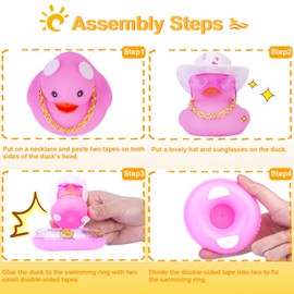 MuMyer - Pato de goma rosa para coche, adornos de pato, decoración de tablero de coche, accesorios de decoración de salpicadero de coche, con mini sombrero, anillo de natación, collar, anteojos de sol